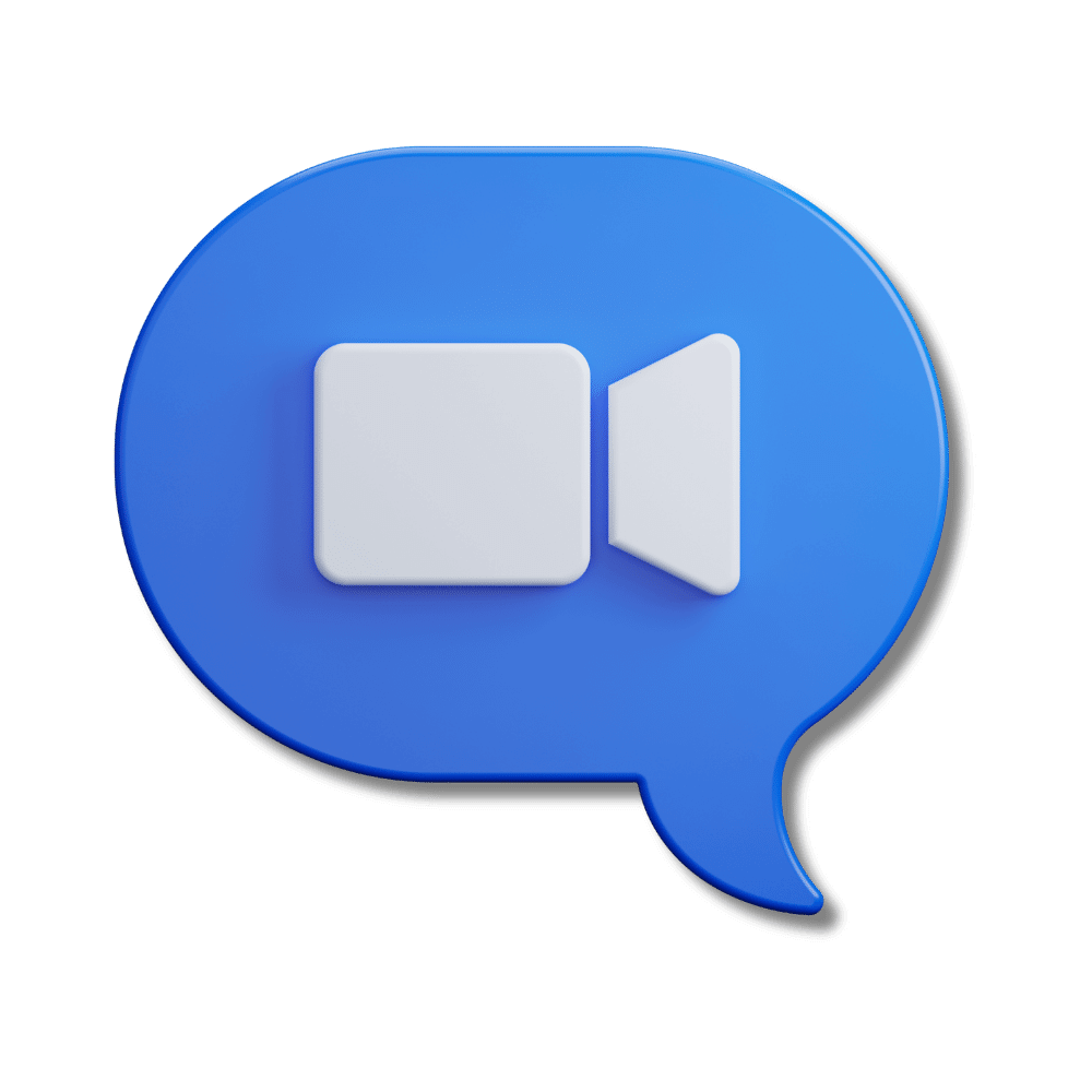 blue speech bubble with a camera image inside